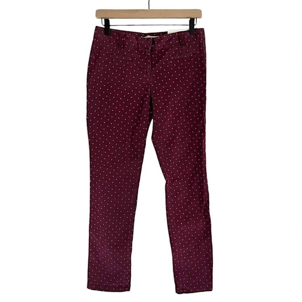 NWT Ann Taylor Loft Marisa Straight Leg Polka Dot Pants Pink Burgundy 2‎ Petite
